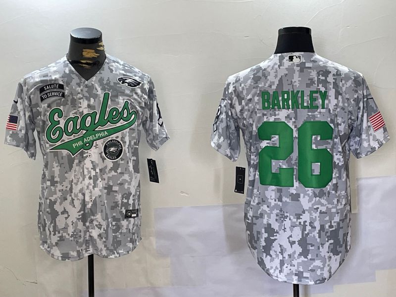 Men Philadelphia Eagles #26 Barkley Nike Arctic Camo 2024 Salute to Service Limited NFL Jersey style 1